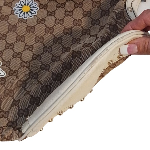 Gucci Tote Bag STUDDED Shoulder Bag RED Green Strap IVORY LEATHER added patch - Picture 14 of 16